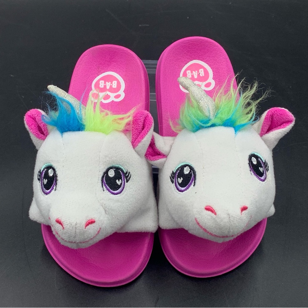 BAB Unicorn Slides Girls sz 13 Pink Build a Bear Shoes Slippers BABW